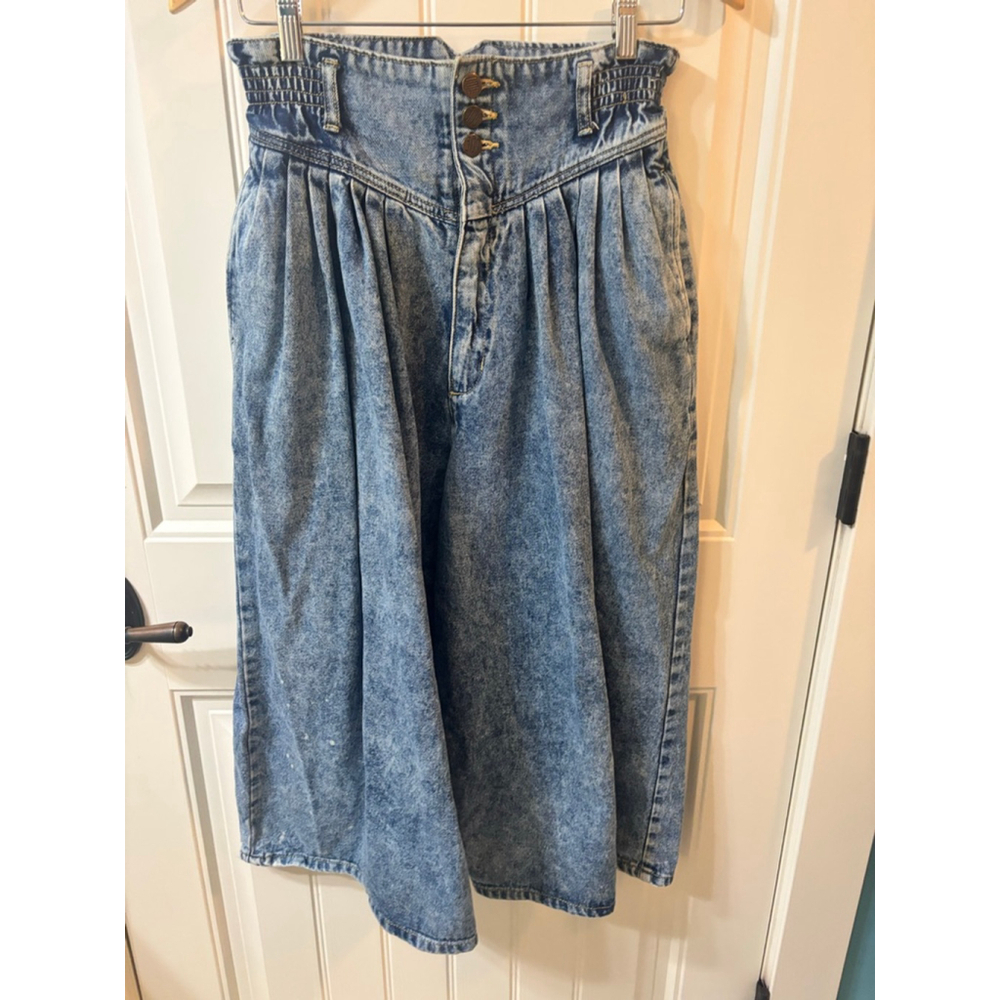 Vintage 80’s ODIE Blue Acid Wash Pleated Wide Leg Cropped cool-lottes Juniors 11